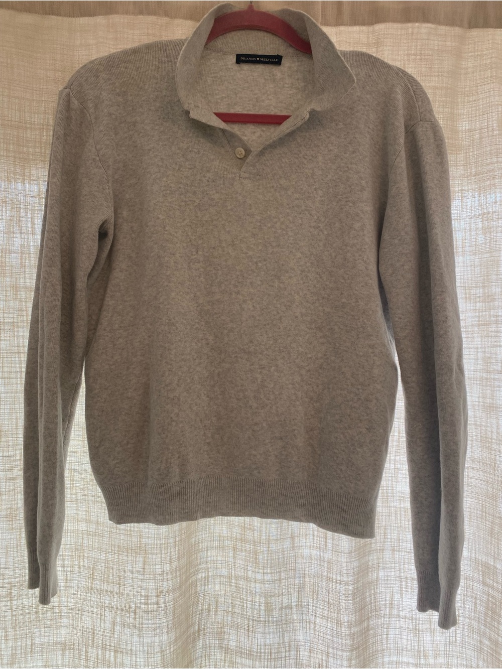 Brandy Melville Women's Light Gray Polo Neck Cotton-Blend Sweater